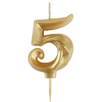 Свеча -цифра "5" витая золото 5см